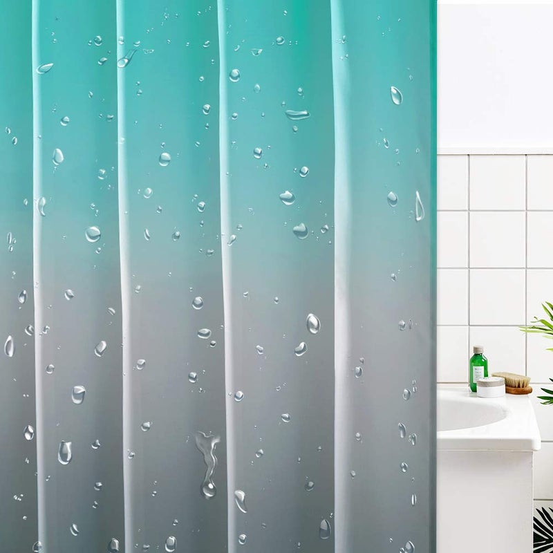 KGORGE Waterproof Shower Curtain Liner - Boho Gradient Color Shower Curtains Water Proof for Bathroom Tub Camper Backdrop Loft, 72 x 72 inch with Hooks, Teal and Grey - Image 4